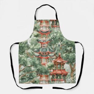 Tablier Pagode de Chinoiserie Forêt Vert Sauge