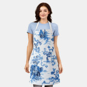 Tablier Pagode Vintage classique bleue et blanche Chinoise (Porté)
