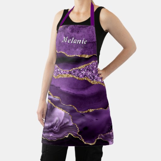 Tablier Pailleté Or Violet Personnalisé Votre Nom (Insitu)