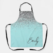 Tablier Paillettes Monogramme Féminin Bleu Aqua Sarcelle (Recto)