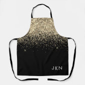 Tablier Paillettes Noir Or Féminin Monogramme Initiales (Recto)