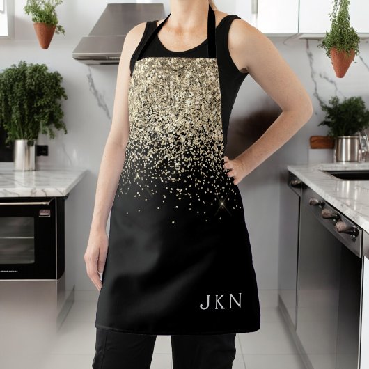 Tablier Paillettes Noir Or Féminin Monogramme Initiales