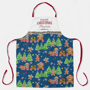 Tablier Pain d'épices Bleu Cuisine de Noël Souvenirs à mam
