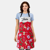 Tablier Pain d'épices Cerf canne verdure Noël (Porté)