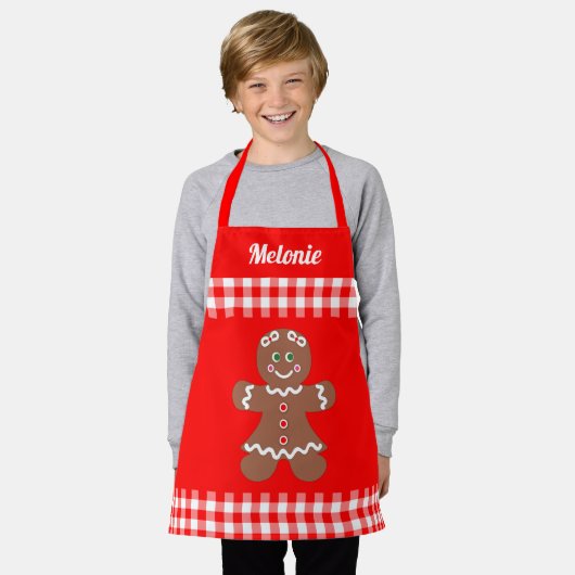 Tablier Pain d'épices de Noël mignon Rouge En vichy Monogr (Porté)