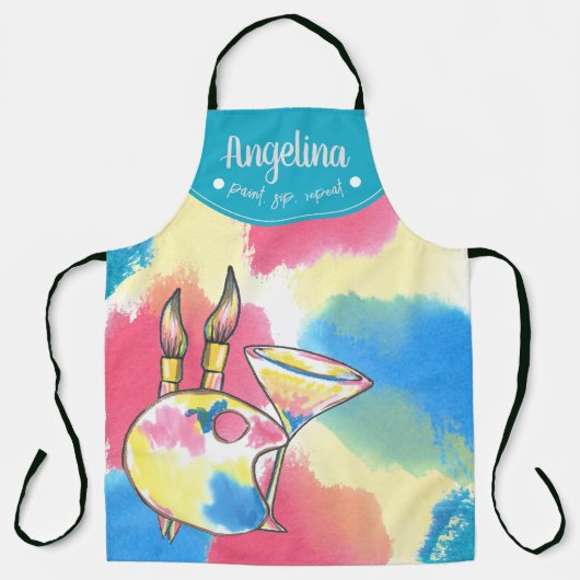 Tablier Paint Sip Répéter Monogram Bachelorette Art Party (Recto)