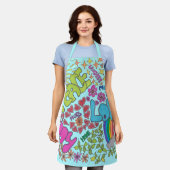 Tablier Paix, Amour, Joie. Design rétro, années 60, sur bl (Porté)