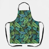 Tablier Palm vert et Turquoise Tropical Banana Monstera Fe (Recto)