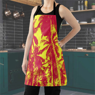 Tablier Palmiers design en rouge et jaune