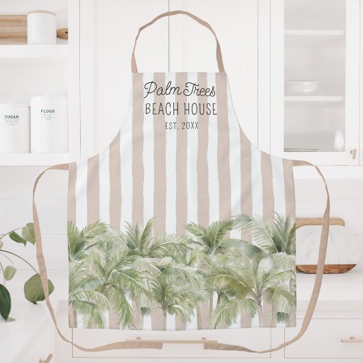 Tablier Palmiers tropicaux Beige Stripes Maison de plage