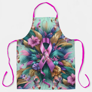 Tablier palmiers tropicaux vert-turquoise-or violet-tropic