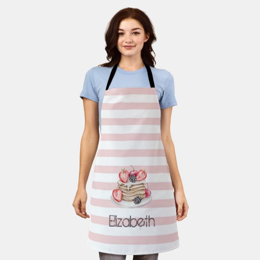 Tablier Pancakes, Rayures Roses Apron (Porté)