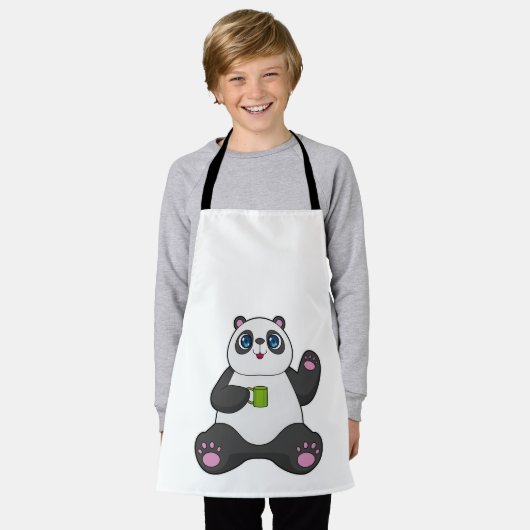 Tablier Panda avec tasse de café (Porté)