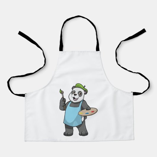 Tablier Panda en peintre avec pinceau et couleur (Recto)