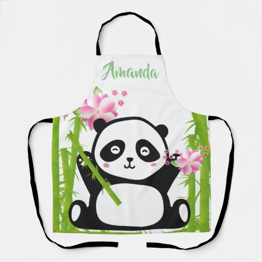 Tablier Panda heureux avec bambou et fleurs de cerisiers (Recto)