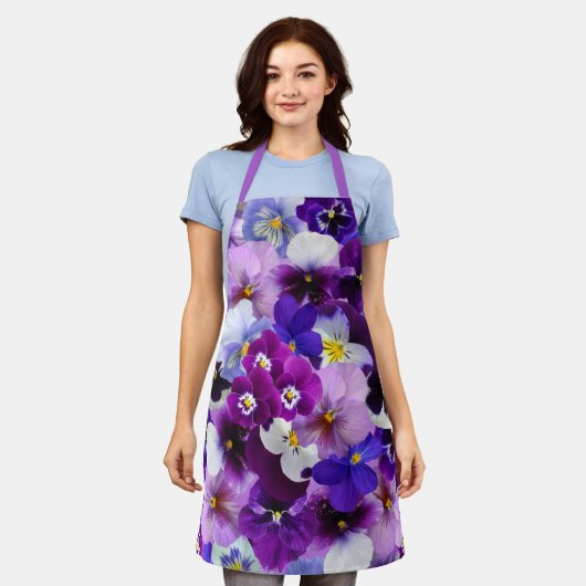 Tablier Pansies Colorées, Jolies Fleurs, (Porté)