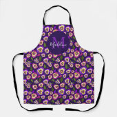 Tablier Pansies florales de fille Motif violet Monogramme (Recto)