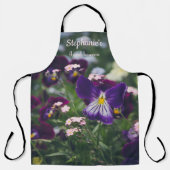 Tablier Pansies violettes et oubliettes roses (Recto)