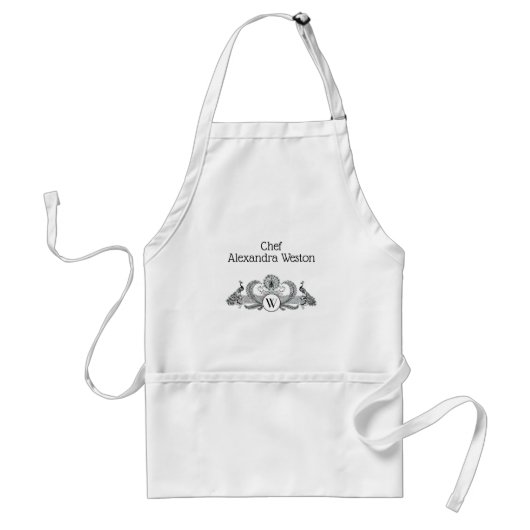 Tablier Paons vintage avec monogramme (Devant)