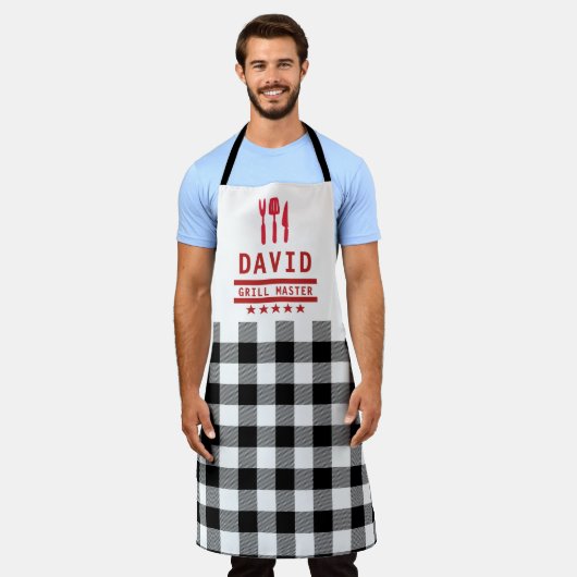 Tablier Papa Gift Grill Master BBQ Plaid Fête des pères (Porté)