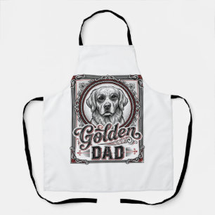 Tablier Papa Golden Retriever Dessin de gravure vintage_1