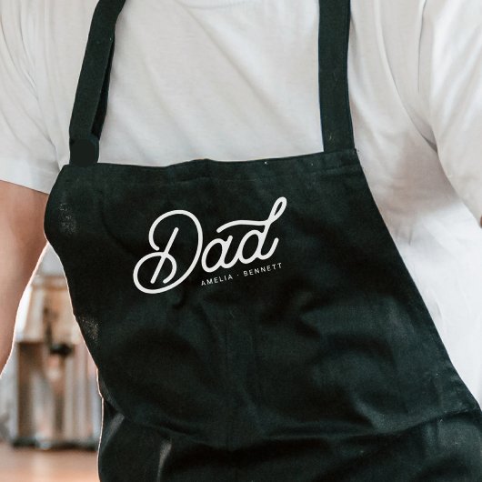 Tablier Papa Moderne Script Cool avec Noms d'Enfants
