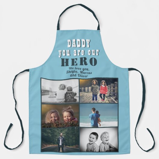 Tablier Papa, tu es notre Héros 6 Photo Collage (Recto)