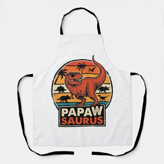 Tablier Papawsaurus Rétro Dinosaure Coucher de Soleil Desi (Recto)