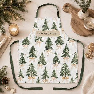 Tablier Papier d'emballage d'arbre de Noël à l'aquarelle