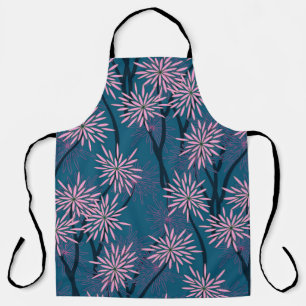 Tablier Papier peint floral : bleu marine asiatique, rose.