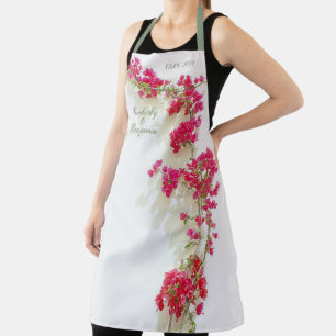 Tablier Papier rose blanc Mariage floral sur mesure