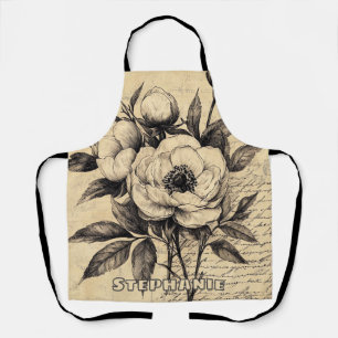 Tablier Papier Vieilli Fleuris Brun Vintage