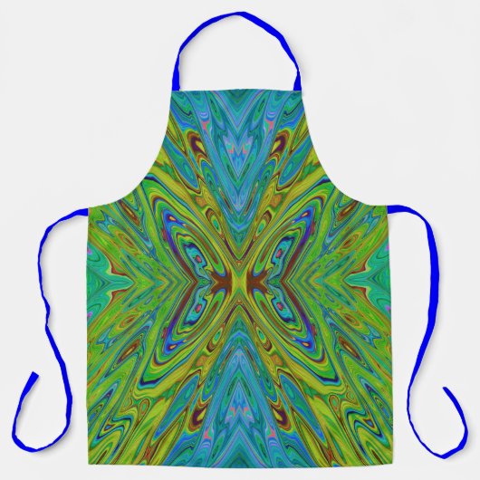Tablier Papillon Abstrait Chartreuse et Bleu Tripant (Recto)