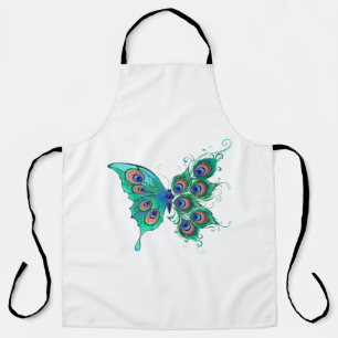 Tablier Papillon aux plumes de paon vert