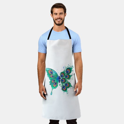 Tablier Papillon aux plumes de paon vert (Porté)