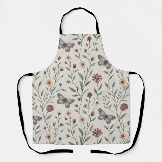 Tablier Papillon beige doux et motif sans couture de fleur (Recto)