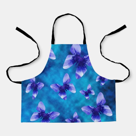 Tablier Papillon bleu Fleurs, Filles Pleine Impression Tab (Recto)