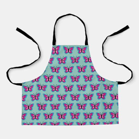 Tablier Papillon bleu magenta rose (Recto)