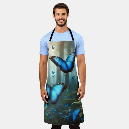 Tablier Papillon bleu Morpho (Porté)