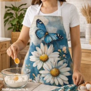 Tablier Papillon bleu vintage et marguerites Maison de c