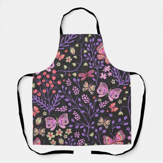 Tablier Papillon coloré et Fleurs Rose mignon (Recto)