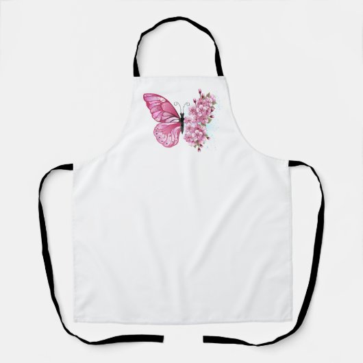Tablier Papillon de fleurs avec Sakura rose (Recto)