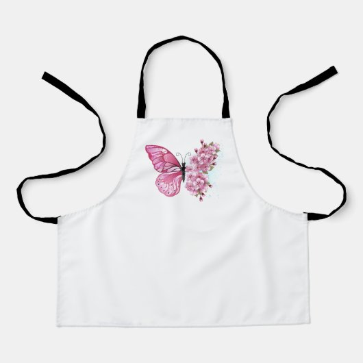 Tablier Papillon de fleurs avec Sakura rose (Recto)