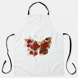 Tablier Papillon de fleurs rouges aux roses rouges