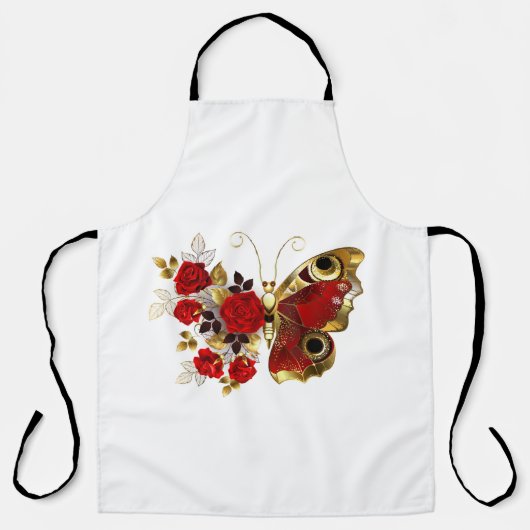 Tablier Papillon de fleurs rouges aux roses rouges (Recto)