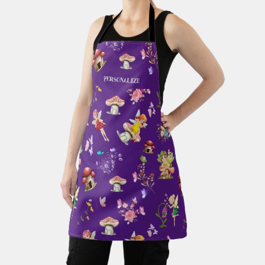 Tablier Papillon Fleur Fée Champignon Thème Violet (Insitu)