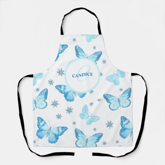 Tablier Papillon floral bleu personnalisé (Recto)