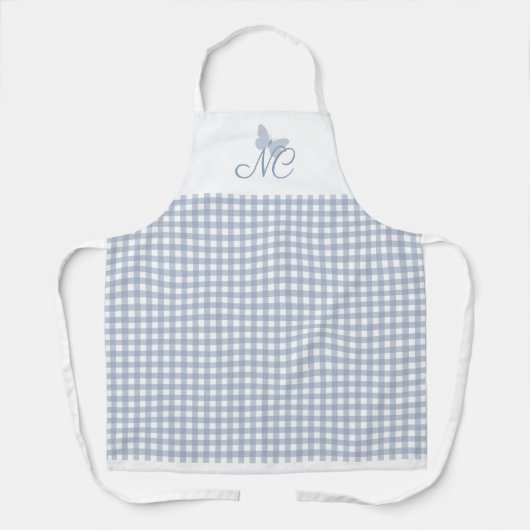 Tablier Papillon Monogramme Dusty Blue En vichy Chèques (Recto)