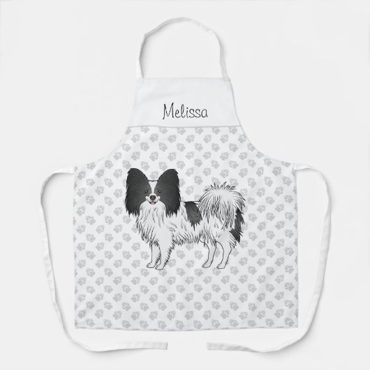 Tablier Papillon noir et blanc mignon chien avec texte per (Recto)