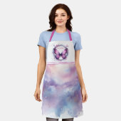 Tablier Papillon Pailleté Violet - Initiale Personnalisée (Porté)